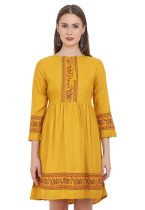 Tie Up Neck Embroidered A-Line Dress