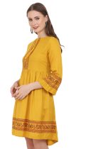 Tie Up Neck Embroidered A-Line Dress - Image 3
