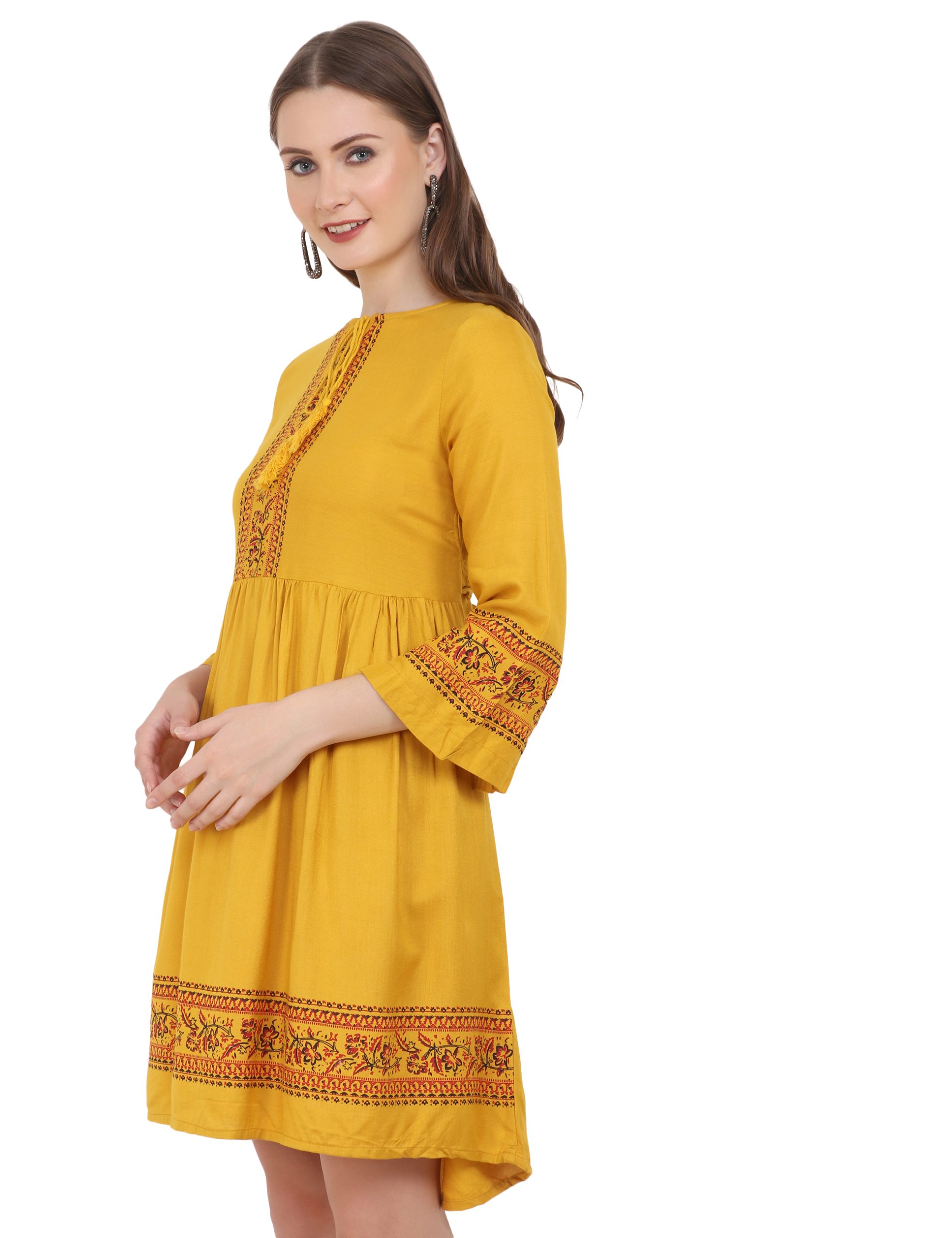 Tie Up Neck Embroidered A-Line Dress