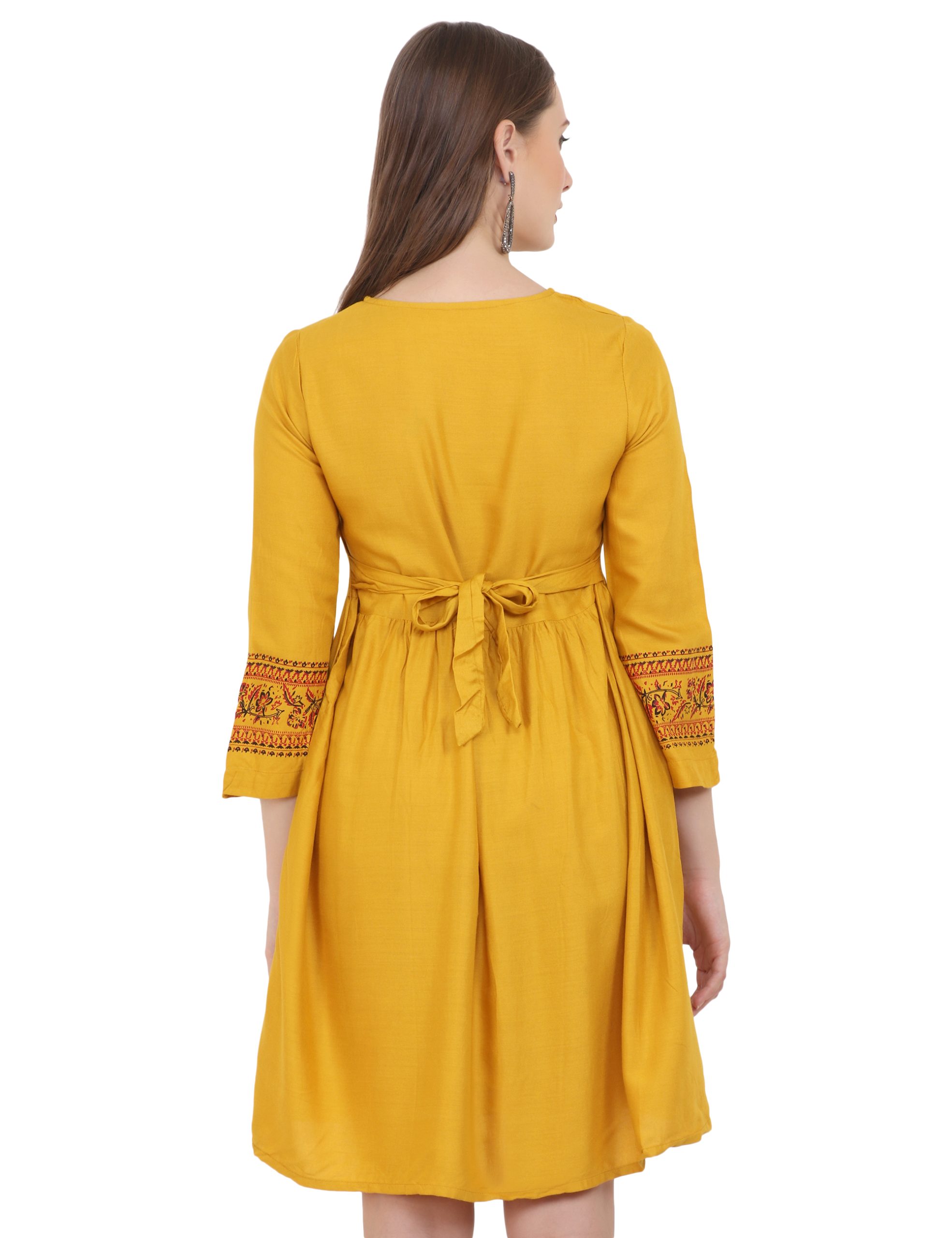 Tie Up Neck Embroidered A-Line Dress
