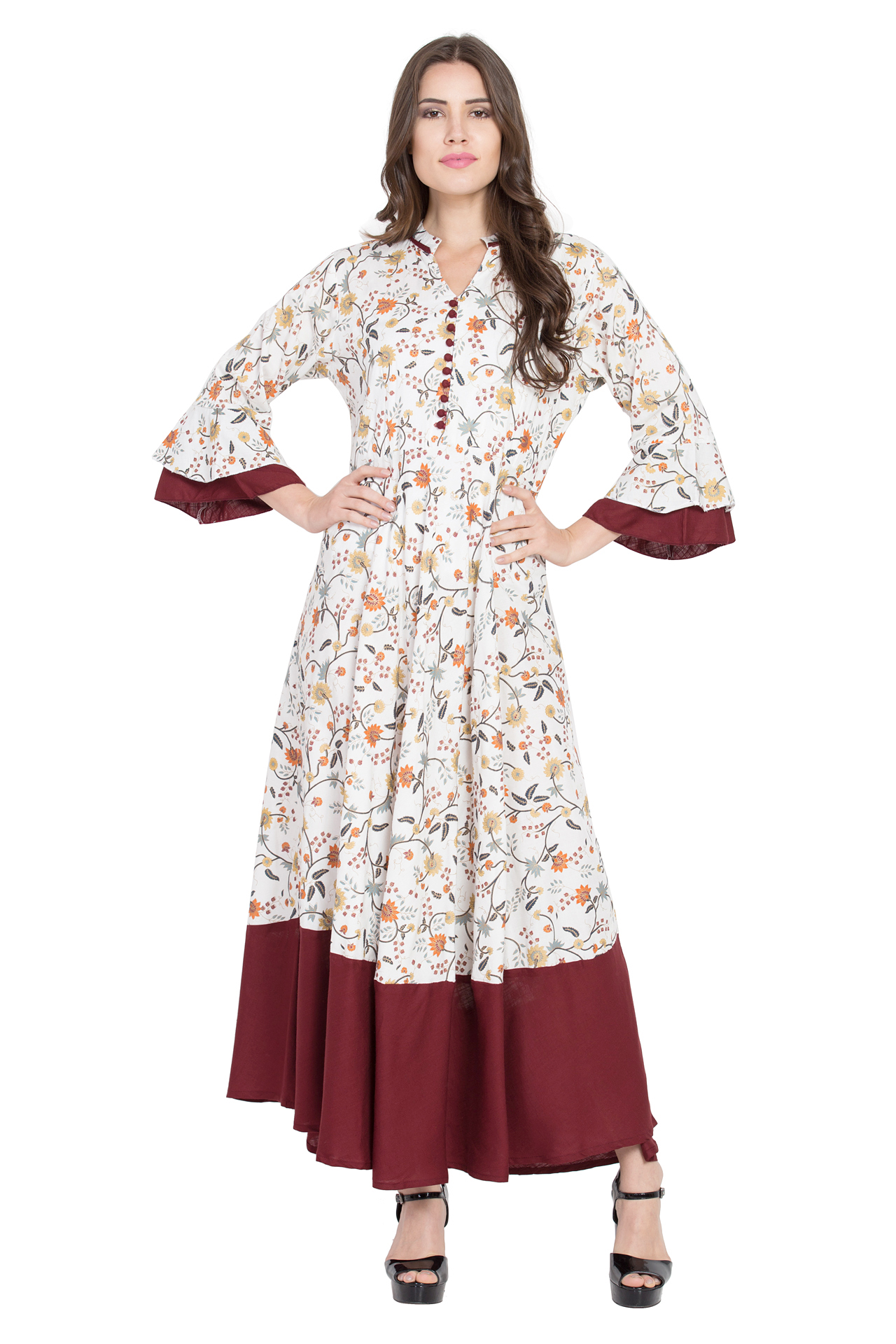 Women Printed Cotton Flared Kurta