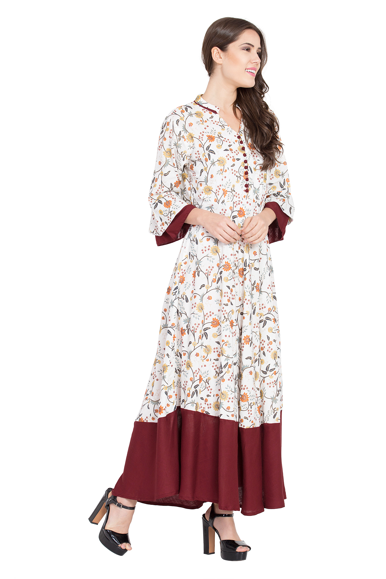 Women Printed Cotton Flared Kurta