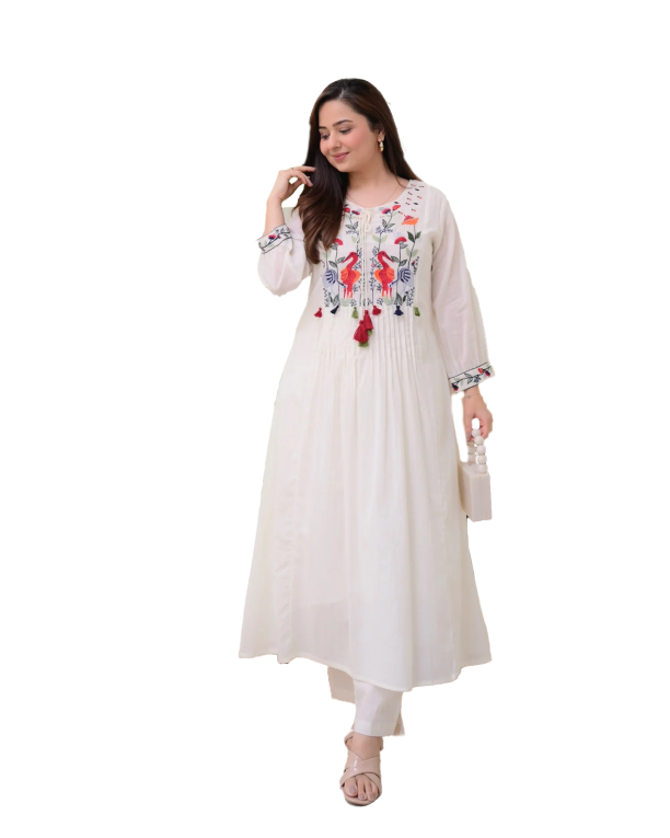 Shusha Kapda Women’s White Embroidered 2-Piece Kurti Set | Pure Cotton | Ethnic Wear - Image 5