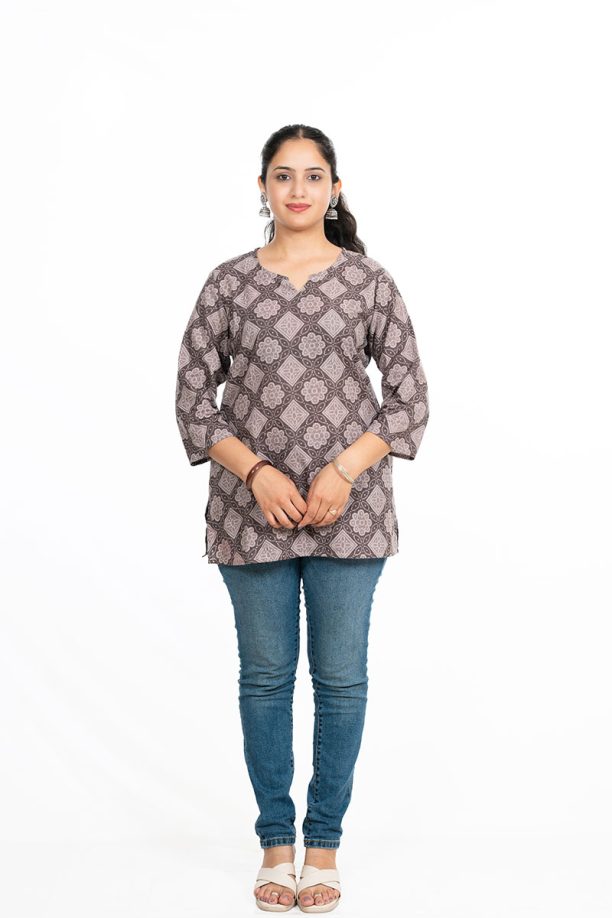 Shusha Kapda Women's Printed Cotton Top | 3/4 Sleeve Straight Fit Kurti Top - Image 4