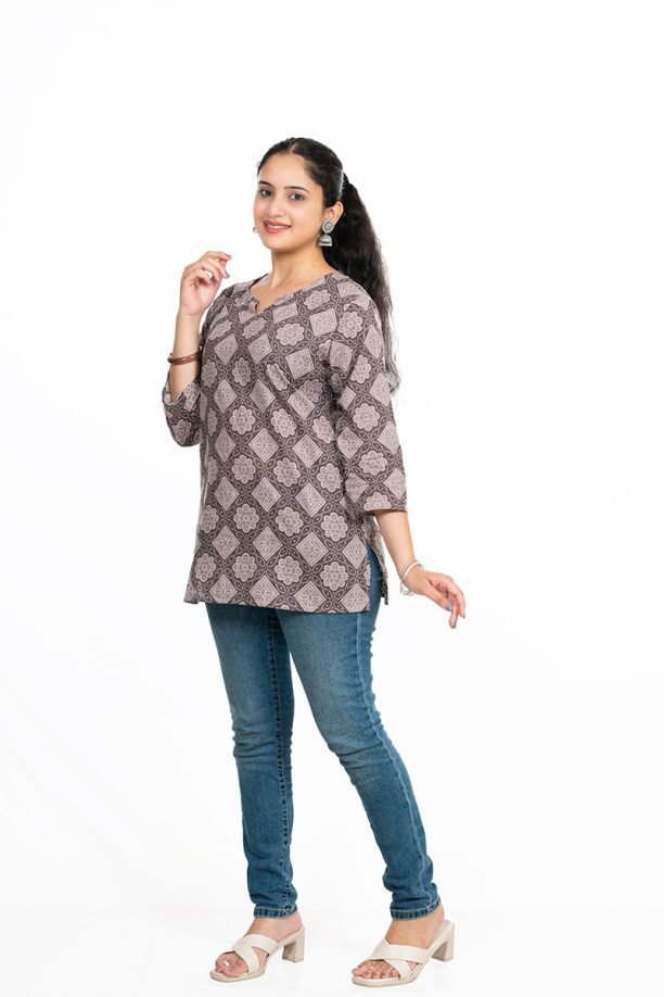Shusha Kapda Women's Printed Cotton Top | 3/4 Sleeve Straight Fit Kurti Top - Image 3