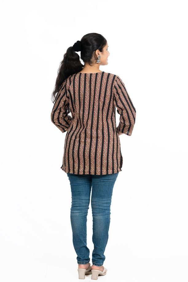 Shusha Kapda Women's Cotton Striped Printed Top | 3/4 Sleeve Casual Ethnic Kurti Top - Image 2