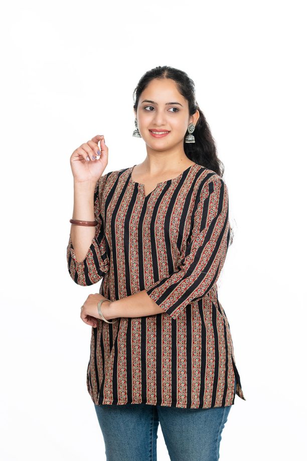 Shusha Kapda Women's Cotton Striped Printed Top | 3/4 Sleeve Casual Ethnic Kurti Top - Image 5