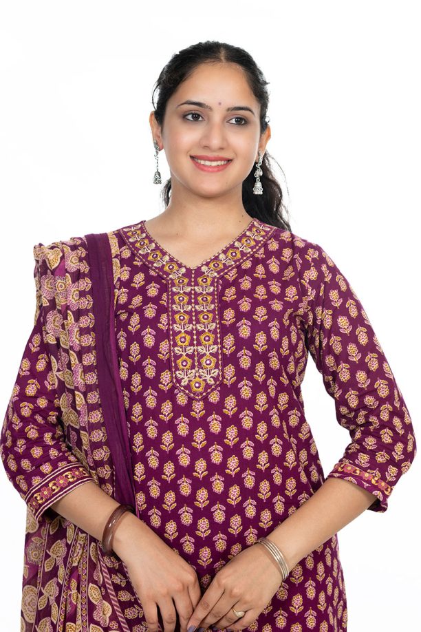 Shusha Kapda Women’s Cotton Printed Kurta Set with Pant and Dupatta - Maroon & Mustard, 3 Piece Ethnic Set - Image 5