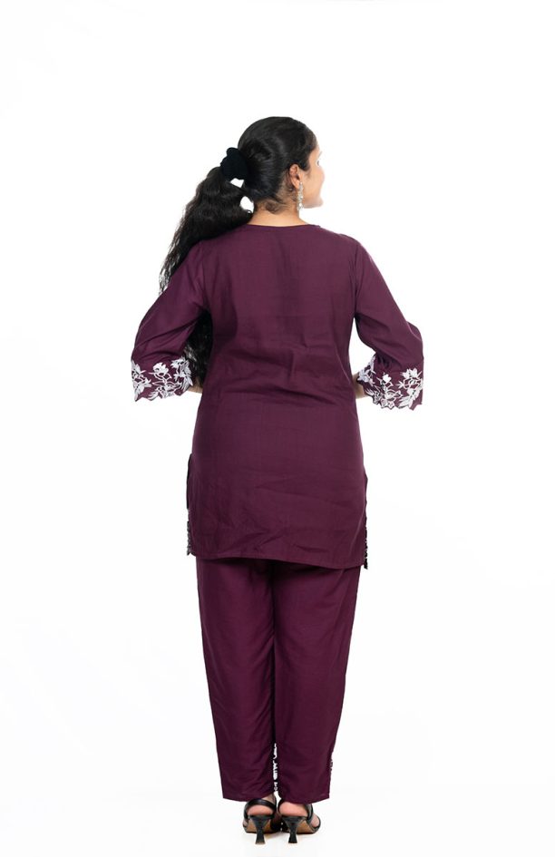 Shusha Kapda Women's Rayon Embroidered Co-Ord Set – Maroon - Image 2