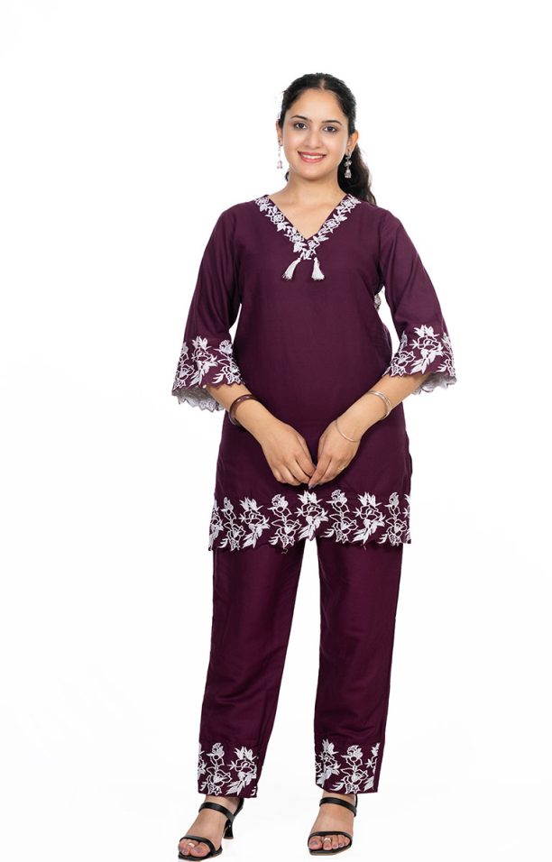 Shusha Kapda Women's Rayon Embroidered Co-Ord Set – Maroon - Image 3