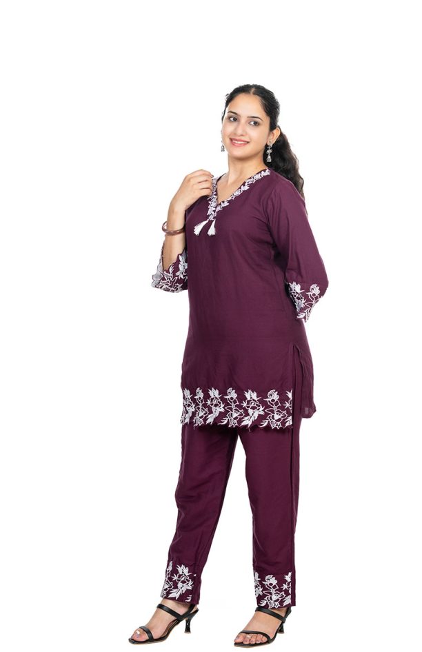 Shusha Kapda Women's Rayon Embroidered Co-Ord Set – Maroon - Image 4