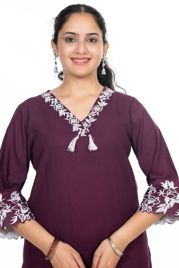 Shusha Kapda Women's Rayon Embroidered Co-Ord Set – Maroon - Image 5