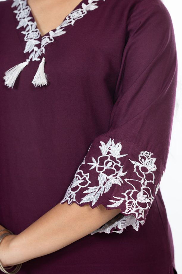 Shusha Kapda Women's Rayon Embroidered Co-Ord Set – Maroon - Image 6