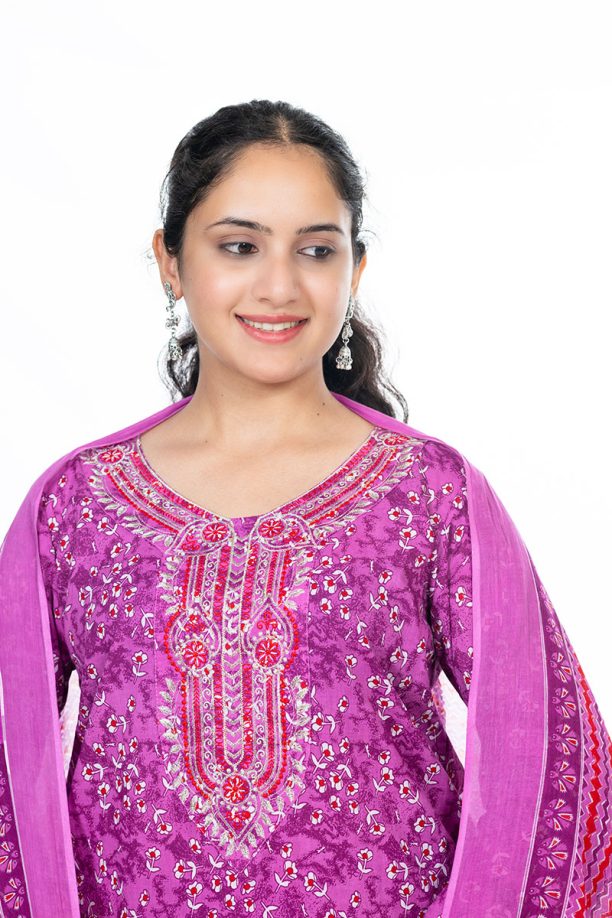 Shusha Kapda Women's Cotton Printed Kurta Set with Pant and Dupatta - Purple & Pink, 3 Piece Set - Image 5