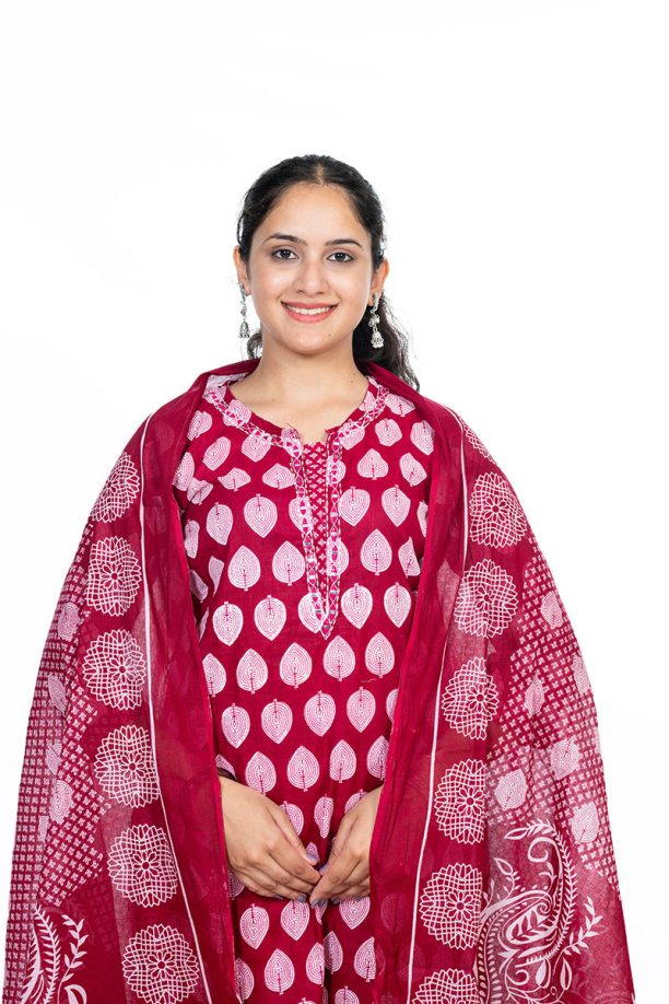 Shusha Kapda Women’s Cotton Printed Kurta Set with Pant and Dupatta - Pink & White, 3 Piece Set - Image 5