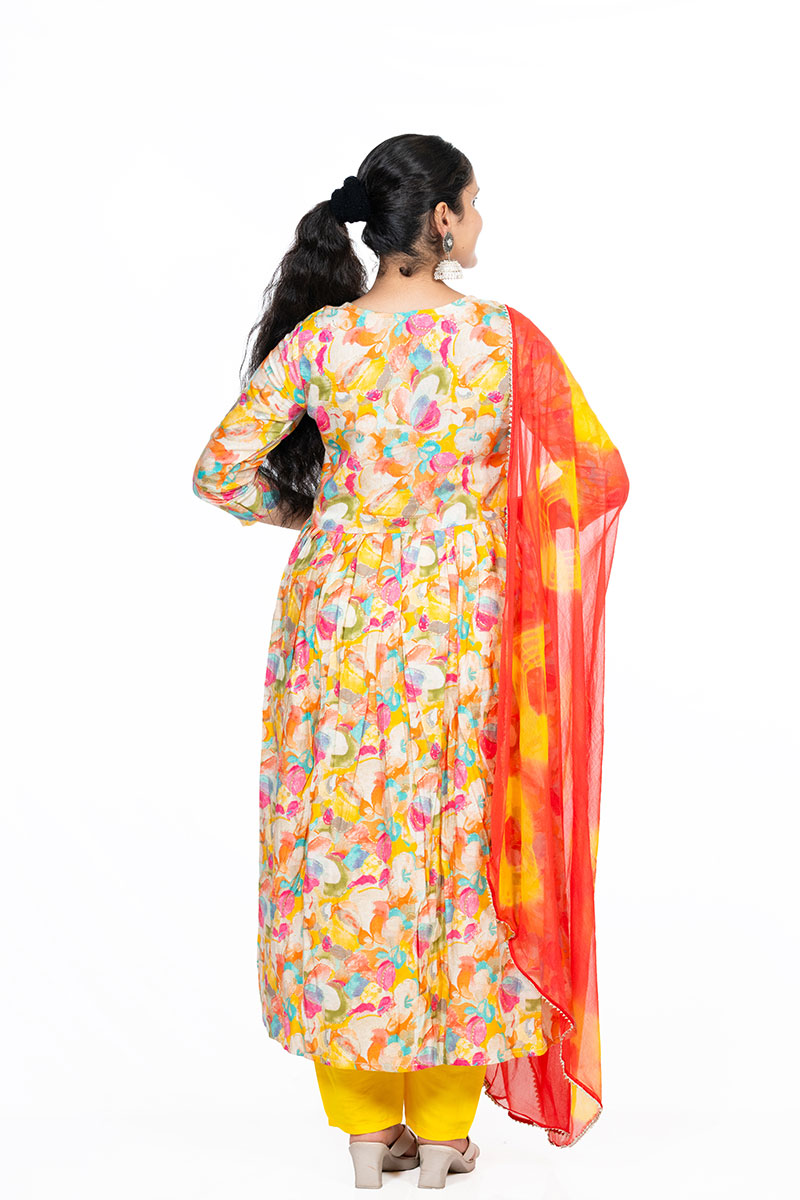 Shusha Kapda Women's Modal Fabric Printed Anarkali Kurti Set with Dupatta and Pant (3-Piece Set)