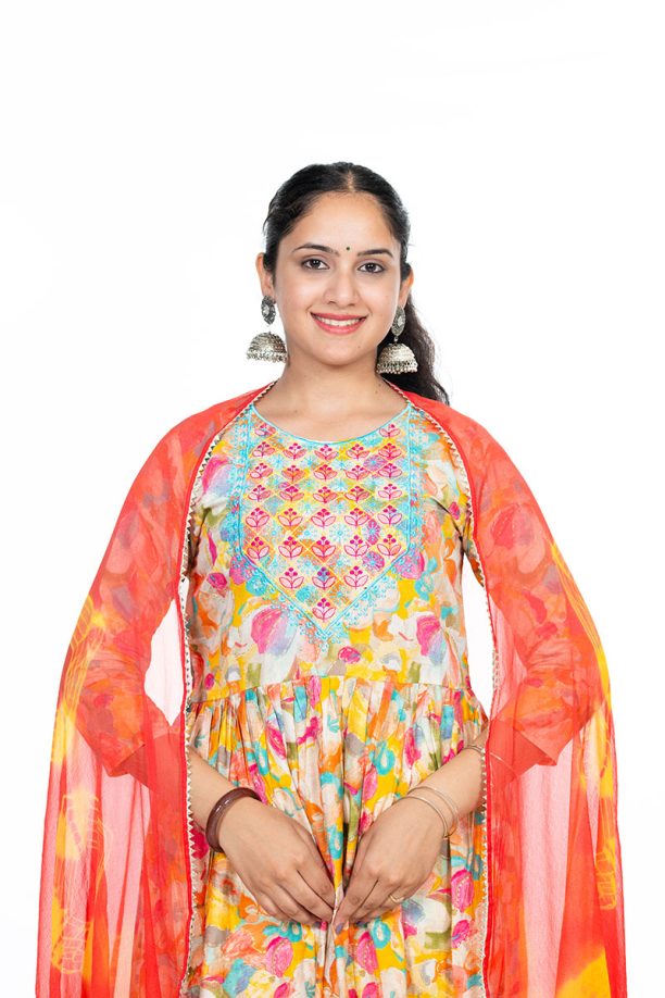 Shusha Kapda Women's Modal Fabric Printed Anarkali Kurti Set with Dupatta and Pant (3-Piece Set) - Image 5