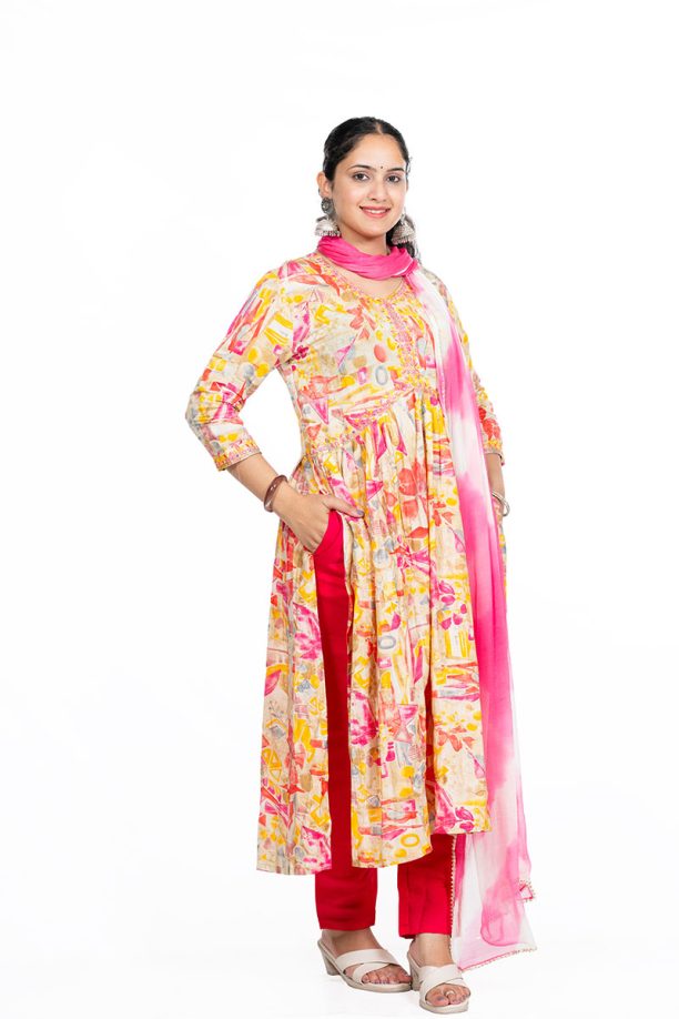 Shusha Kapda Women’s Multicolor Modal Anarkali Kurti Set with Dupatta & Pant | 3-Piece Ethnic Wear Set - Image 5