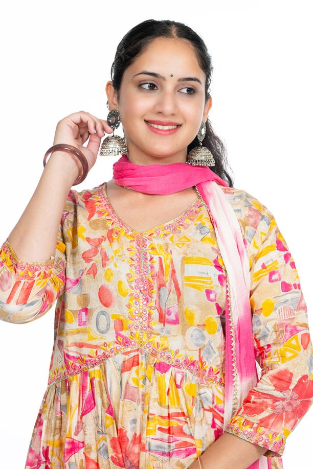 Shusha Kapda Women’s Multicolor Modal Anarkali Kurti Set with Dupatta & Pant | 3-Piece Ethnic Wear Set - Image 6
