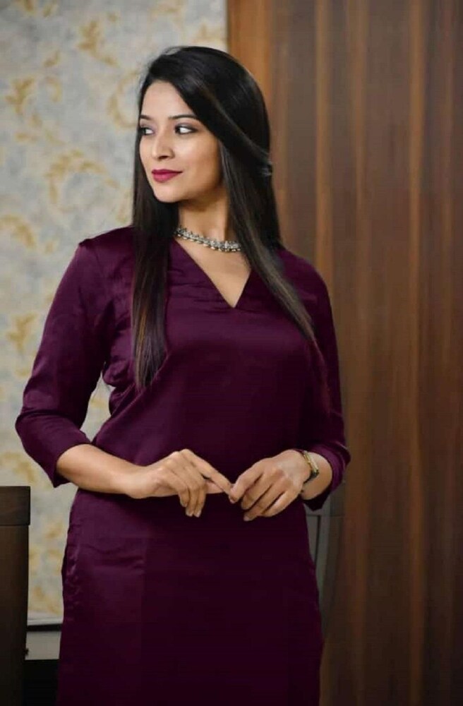 Women's Rayon Kurta Set, Burgundy, V-Neck, 3/4 Sleeve, Traditional Indian Style, 2 Piece - Image 3